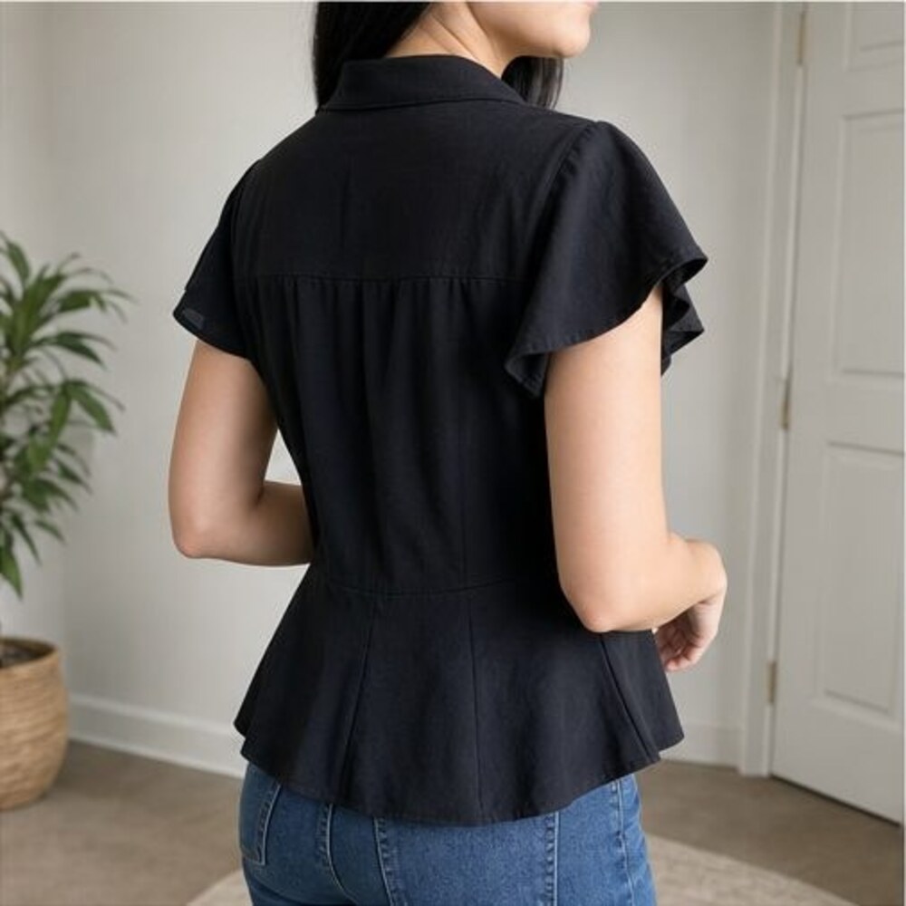 Black Button Blouse - Picture 3 of 6